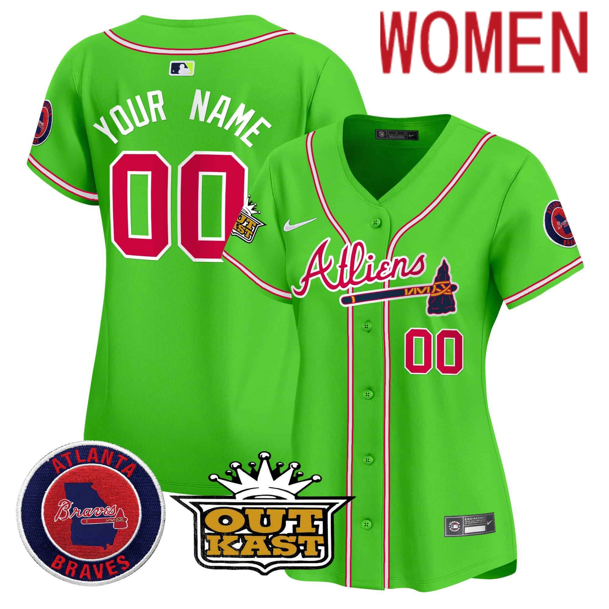Women Atlanta Braves Green 2024 Nike Atliens Vapor Premier Limited Custom MLB Jersey->customized mlb jersey->Custom Jersey